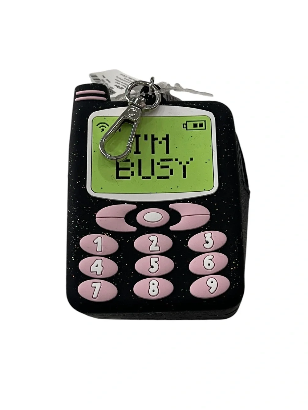 Novelty Black and Pink Phone Keychain Pouch - I'm Busy